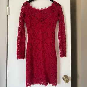 Red long sleeve dress.